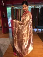 Maroon Handwoven Tissue Silk Saree highlighted with Contrast Satin Silk Border - Image 3