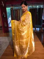 Haldi Yellow  Handwoven Tissue Silk Saree with Satin Silk Border - Image 6
