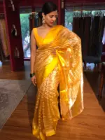 Haldi Yellow  Handwoven Tissue Silk Saree with Satin Silk Border - Image 2