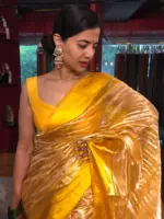 Haldi Yellow  Handwoven Tissue Silk Saree with Satin Silk Border