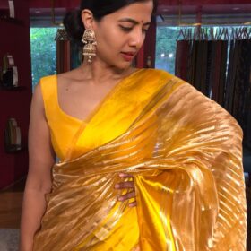 Haldi Yellow  Handwoven Tissue Silk Saree with Satin Silk Border
