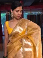 Haldi Yellow Tissue Silk Saree highlighted with Beautiful Gota Border - Image 5