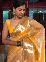 Haldi Yellow Tissue Silk Saree with Gota Border by MIRRA CLOTHING