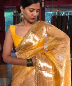 Haldi Yellow Tissue Silk Saree with Gota Border by MIRRA CLOTHING