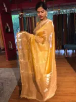 Haldi Yellow Tissue Silk Saree highlighted with Beautiful Gota Border - Image 3
