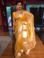 Haldi Yellow Tissue Silk Saree highlighted with Beautiful Gota Border - Image 4