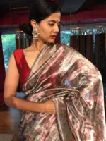 Grey Printed Tissue Silk Saree