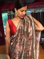Grey Printed Tissue Silk Saree - Image 2
