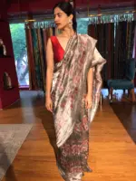 Grey Printed Tissue Silk Saree - Image 5