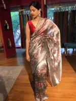 Grey Printed Tissue Silk Saree - Image 6