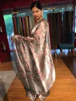 Grey Printed Tissue Silk Saree - Image 4