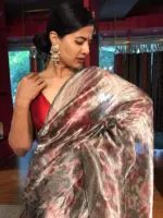 Grey Printed Tissue Silk Saree - Image 3