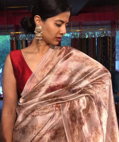 Ivory Printed Tissue Silk Saree
