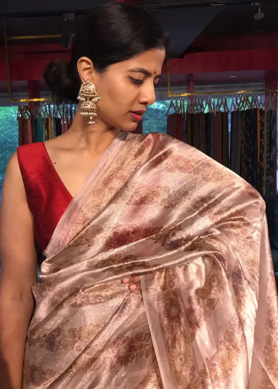 Ivory Printed Tissue Silk Saree