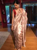 Ivory Printed Tissue Silk Saree - Image 2