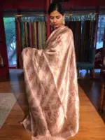 Ivory Printed Tissue Silk Saree - Image 3