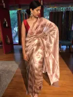 Ivory Printed Tissue Silk Saree - Image 5