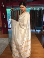Ivory Mangalagiri Silk Saree - Image 3