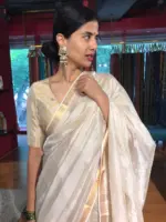 Ivory Mangalagiri Silk Saree - Image 2
