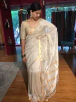 Ivory Mangalagiri Silk Saree - Image 4