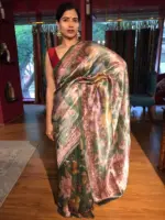 Bottle Green Printed Tissue Silk Saree - Image 2