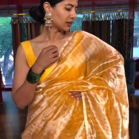 Haldi Yellow Tissue Silk Saree by Mirra Clothing