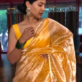 Haldi Yellow Tissue Silk Saree by Mirra Clothing