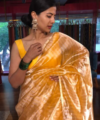 Haldi Yellow Tissue Silk Saree by Mirra Clothing