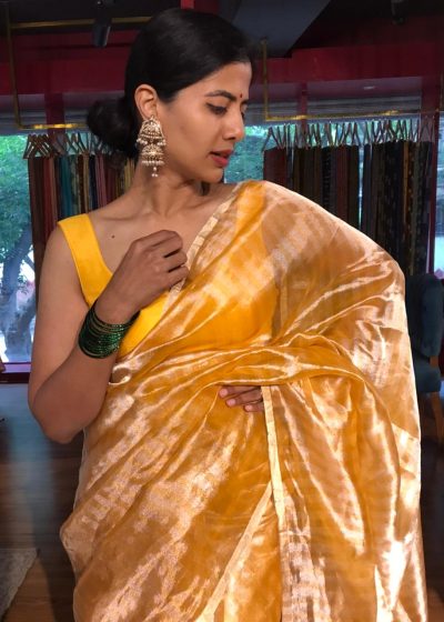 Haldi Yellow Tissue Silk Saree by Mirra Clothing