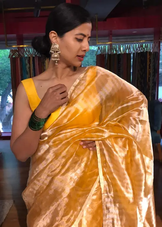 Haldi Yellow Tissue Silk Saree by Mirra Clothing