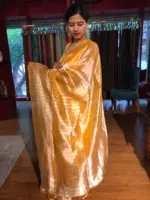 Haldi Yellow Pure Tissue Silk Saree - Image 5