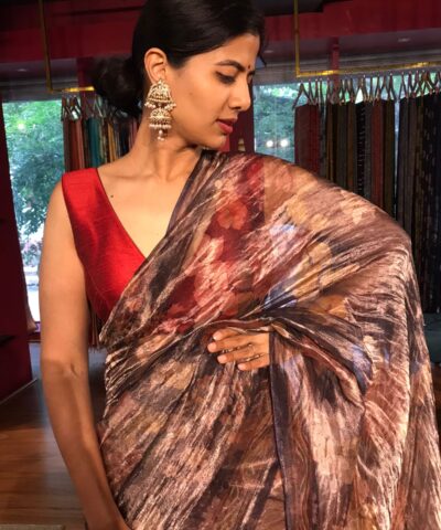 Printed Tissue Silk Saree by Mirra Clothing