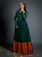 Green Cotton Dress highlighted with Kanchi Silk Border