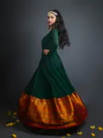 Green Cotton Dress highlighted with Kanchi Silk Border - Image 2