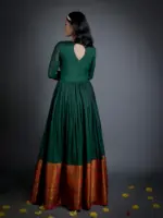 Green Cotton Dress highlighted with Kanchi Silk Border - Image 3
