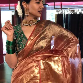 Honey Orange Tissue Silk Saree