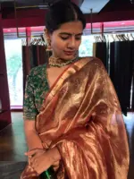 Honey Orange Tissue Silk Saree - Image 6