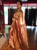 Honey Orange Tissue Silk Saree - Image 5