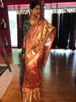 Honey Orange Tissue Silk Saree - Image 3