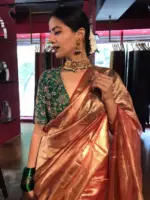Honey Orange Tissue Silk Saree - Image 4