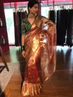 Honey Orange Tissue Silk Saree - Image 2