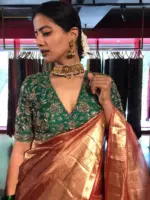 Bottle Green Handwoven Silk Blouse highlighted with Intricate Embroidery - Image 6