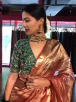 Bottle Green Handwoven Silk Blouse highlighted with Intricate Embroidery - Image 2