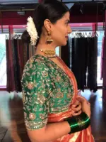 Bottle Green Handwoven Silk Blouse highlighted with Intricate Embroidery - Image 5