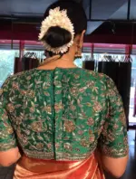 Bottle Green Handwoven Silk Blouse highlighted with Intricate Embroidery - Image 4