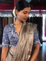 Cobalt Blue Silk Blouse with Intricate Embroidery
