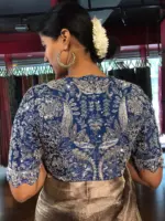 Cobalt Blue Silk Blouse with Intricate Embroidery - Image 5