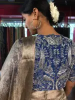 Cobalt Blue Silk Blouse with Intricate Embroidery - Image 3