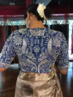 Cobalt Blue Silk Blouse with Intricate Embroidery - Image 4