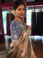 Cobalt Blue Silk Blouse with Intricate Embroidery - Image 2